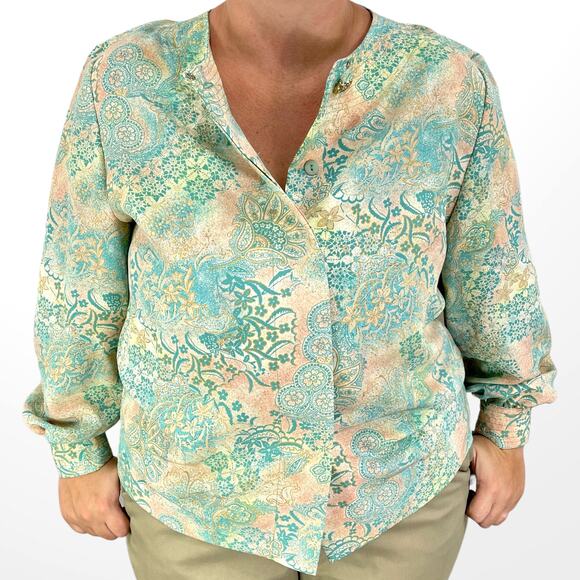 90s BROWNSTONE STUDIO Vintage Paisley Mixed Media Button Up - Picture 2 of 13